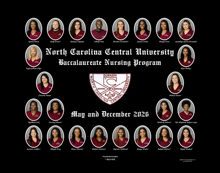 Class composite for North Carolina Central University Baccalaureate Nursing Program, May and December 2026. 