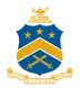 Pi Kappa Alpha fraternity crest featuring a blue and gold shield with three stars, a chevron, and crossed swords, topped by a stacked books and oil lamp finial, with a white banner