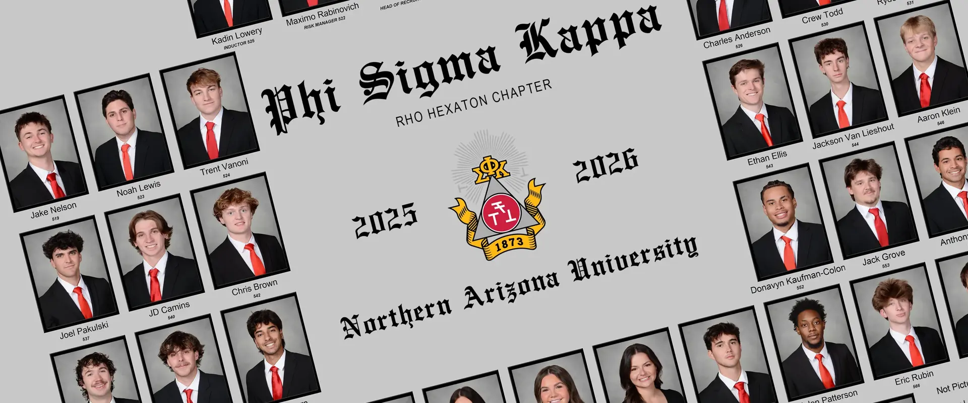 Phi Sigma Kappa composite with rectangular photos on a gray background. 